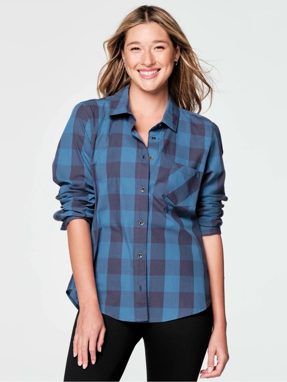 Unisex Zumba Wear Blue Plaid Button-up Shirt